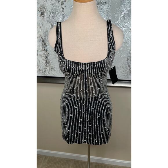 Retrofete Spencer Crystal Beaded Embellished Black and Silver Mini Dress Size M - Picture 5 of 12